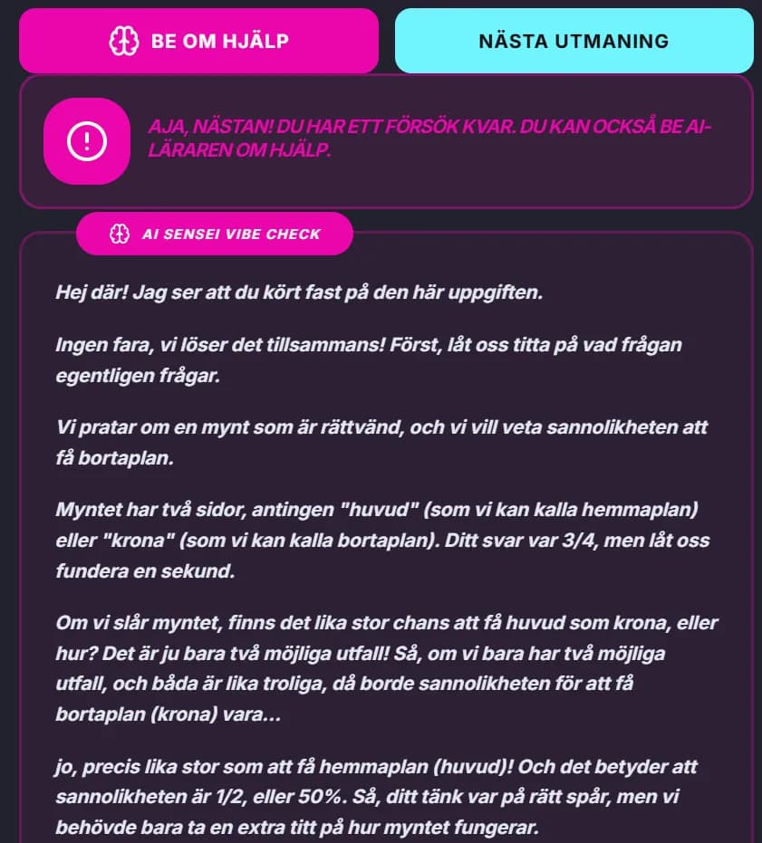 Be AI-läraren om hjälp – AI Sensei Vibe Check med pedagogisk förklaring