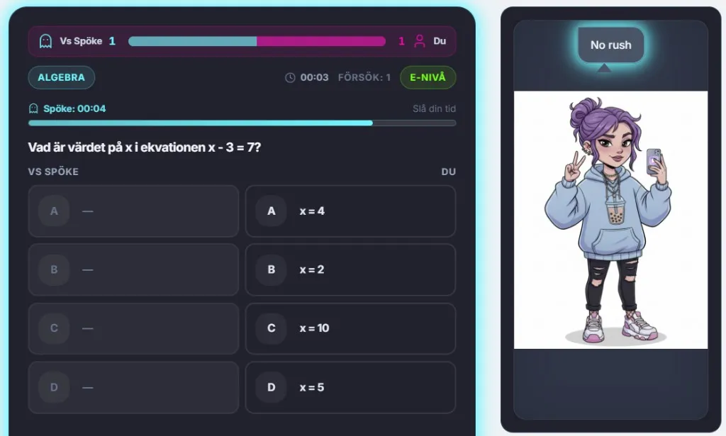 Ghost Mode – tävla mot spöke, mattefråga, svar och tid